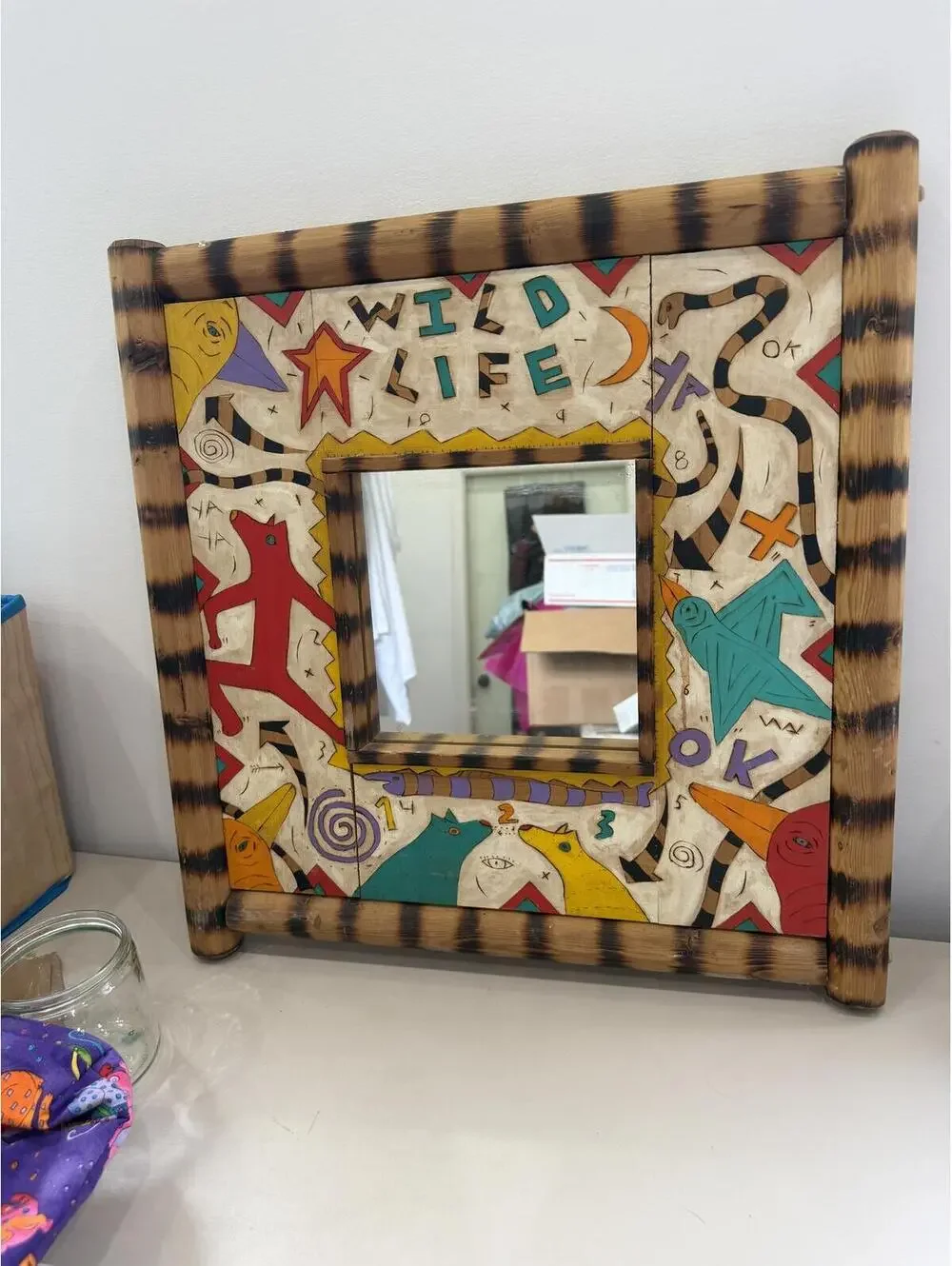 Wild Life Decorative Wall Mirror with Colorful Wooden Frame 14x14